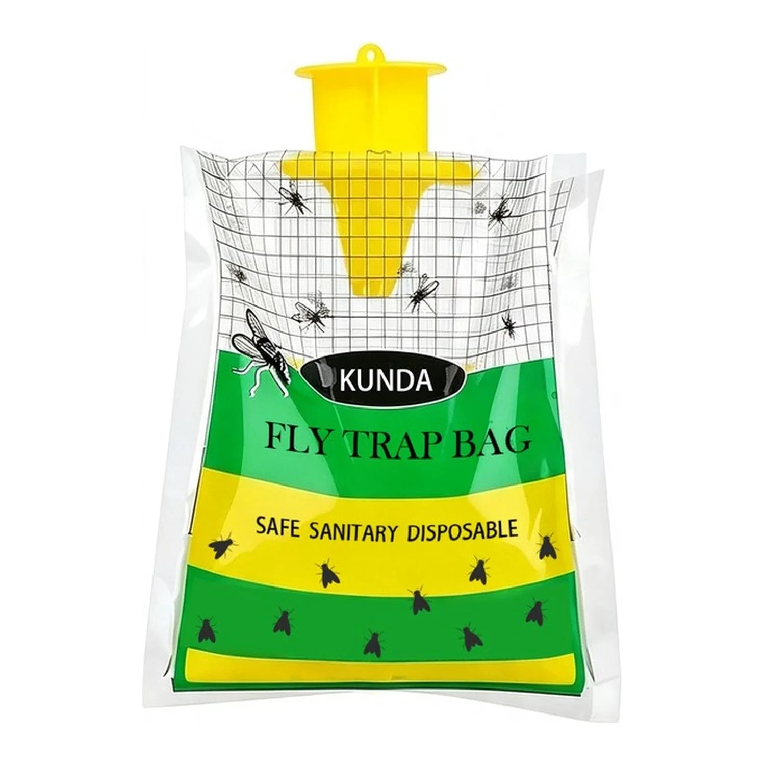 Trampa para moscas desechable con su embudo amarillo